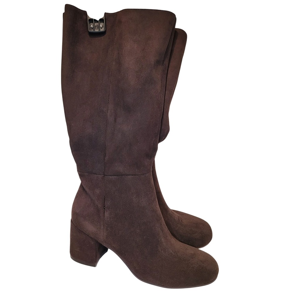 Time and Tru‎ Knee High Boots Womens 6 Brown Faux Suede Block Heel WMTT45FM067